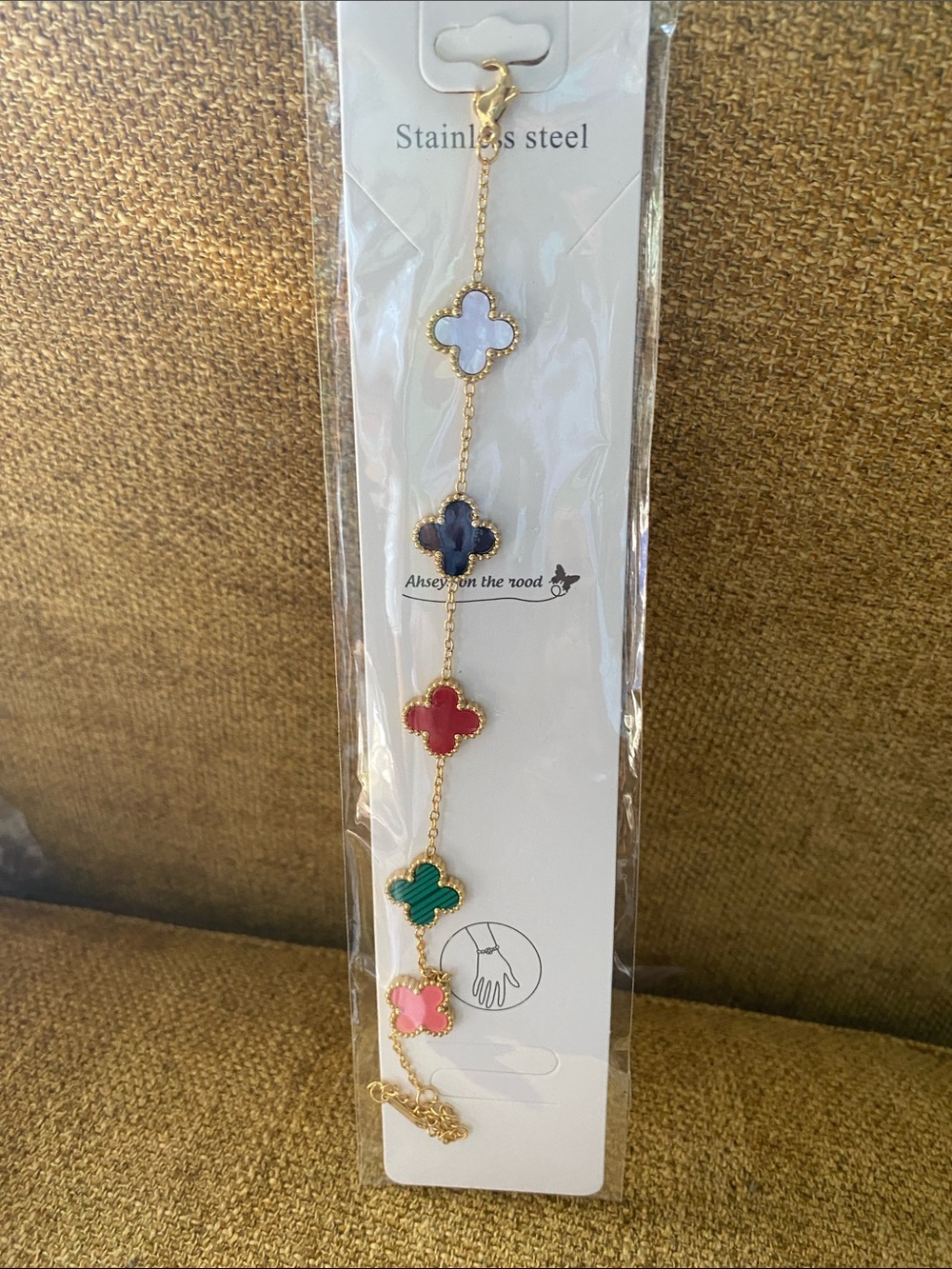 Gold-Tone Multi Color Clover Link Bracelet - Stainless Steel